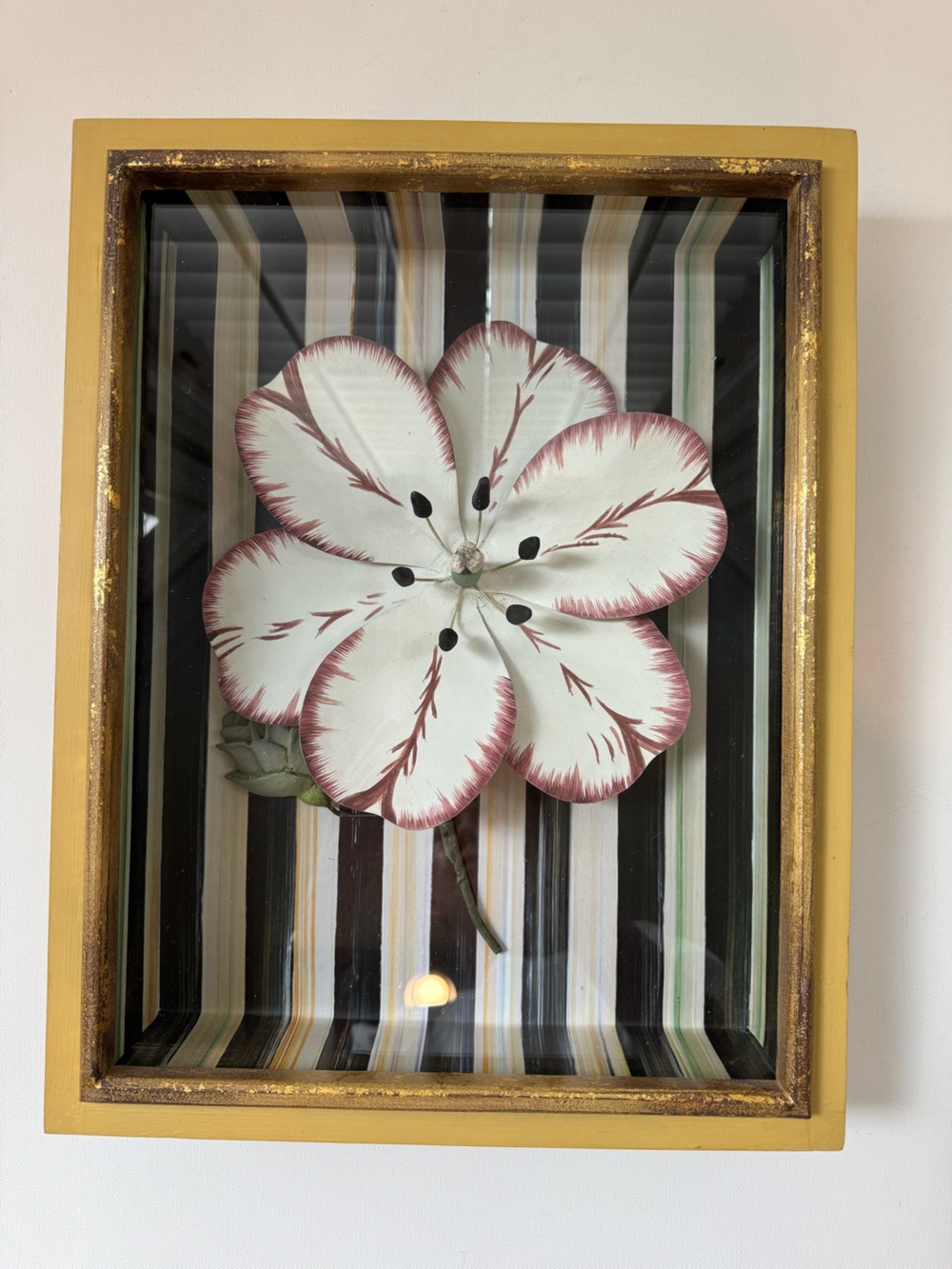Retired MacKenzie-Childs Floral Shadow Box Courtly Stripe 3D Wall Art